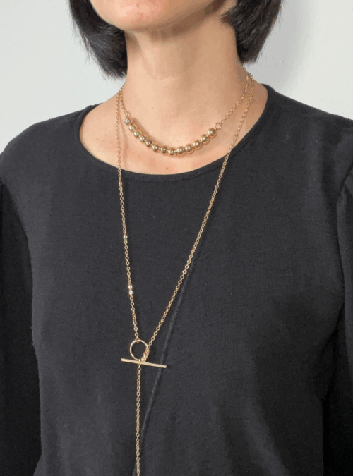 collana minimale IRREGOLARE1 oro artigianale in ottone con trattamento in oro lucido con cursore per regolare la lunghezza come collana girocollo o più lunga